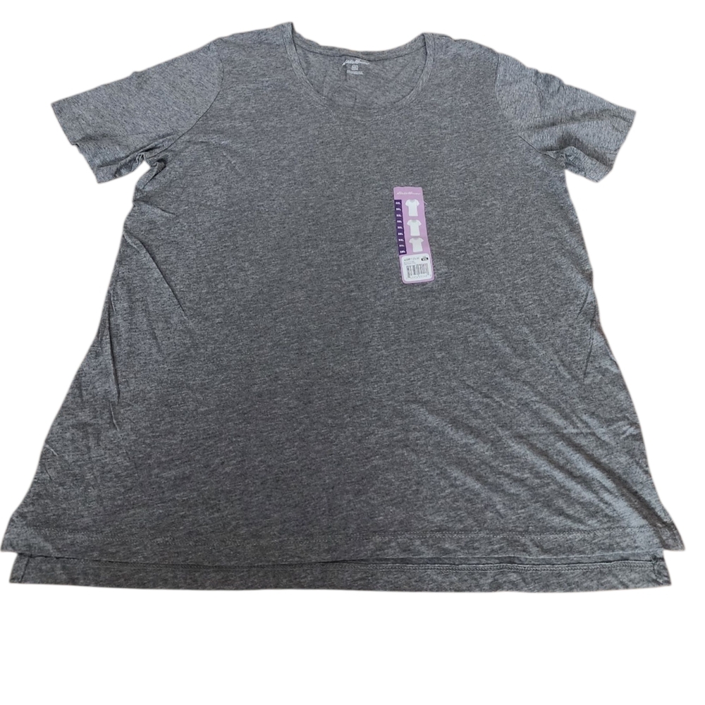 NWT Eddie Bauer Womens Scoop Neck T-Shirt-Heather Steel Gray B1